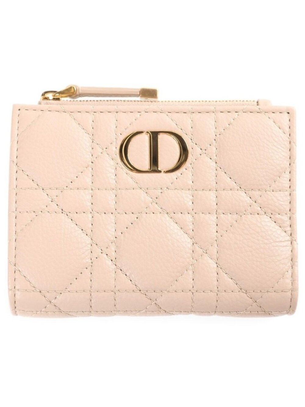 Dior Caro Dahlia Wallet Compact Bifold Cannage Beige